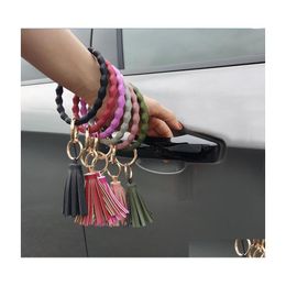 Key Rings Women Girls Sile Bracelet Outdoor Sports Ring Bangle Keyring Tassel Circle Keychain Wristlet Keyrings Jewellery Drop Delivery Dhrdz