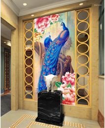 Wallpapers 3d Room Wallpaper Custom Po Peacock Flowers Porch Decoration Painting Wall Murals For Home Decor Background