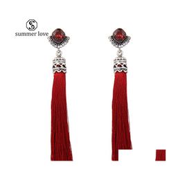 Dangle Chandelier High Quality Rhombus Crystal Earrings Boho Red Green Thread Vintage Tassel Drop For Women Fashion Jewelryz Deliv Dhnpw