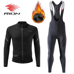 Cycling Jersey Sets RION Winter Men Set Thermal Bib Pants Clothing MTB Bike Tights Breathable Warm Pad Ropa Ciclismo Hombre 230130