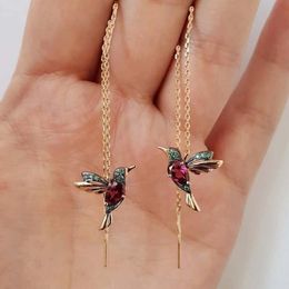 Dangle Earrings & Chandelier Pair Unique Long Drop Bird Pendant Tassel Hummingbird Earring Crystal Ladies JewelryDangle