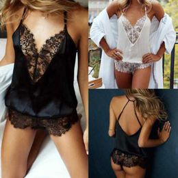 Camisoles & Tanks Top Fashion Women Lace Sling Lingerie Set Sexy Neck Backless Jumpsuit Underwear Nightwear Basic Tank Streetwear Sleeveles