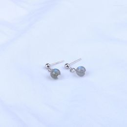 Stud Earrings BOROSA 6mm Round Ball Beads Earring Silver Colour Natural Labradorite For Women Fashion Jewellery Gifts WX1707