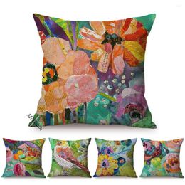 Pillow Nordic Colourful Florals Creative Poster Design Home Decoration Throw Cases Bird Water Colour Painting Sofa Cover