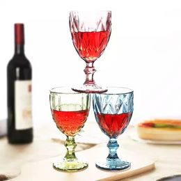 10oz Wine Glasses Colored Glass Goblet with Stem 300ml Vintage Pattern Embossed Romantic Drinkware for Party Wedding FY5509 tt0130