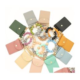 Party Favour Ups Sile Bead Bracelet Solid Colour Card Bag Key Chain Wallet Leather Tassel Mti Slot Change Drop Delivery Home Garden Fe Dhgin