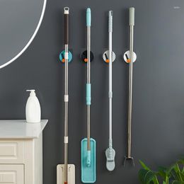 Kitchen Storage Multifunctional Self-Adhesive Mop Holder Wall Mounted Broom Organizer Cleaning Tools Hanger For Bathroom Garage