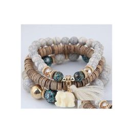 Charm Bracelets Wooden Beads For Women Bohemia Jewellery Elephant Tassel Bangles Set Drop Delivery Dhx0K