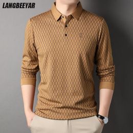 Men's Polos Top Grade Wool 4.7% Traceless Fashion Brand Luxury Mens Designer Polo Shirt Simple Casual Long Sleeve Tops Men Clothing 230130