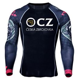 Men's T-Shirts CZ Ceska Zbrojovka Czech Firearms Men Compressed T Shirt Long Sleeve Bodybuilding Skeleton Head Print MMA Muscle Men tshirt 230130
