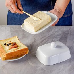 Plates Creative Butter Box Ceramic Dish With Cover Cutlery For Home Cheese And Dessert Set Lid