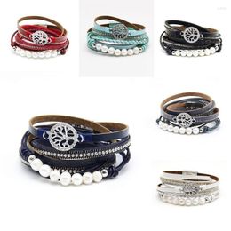 Charm Bracelets WYBU 7 Colors Tree Of Life Leather Bracelet For Women Alloy Magnetic Clasp Pearl Multilayer Wrap Fashion Bangle Jewelry