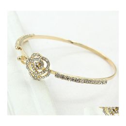 Charm Bracelets Blanks Charming Rose Gold Rhinestone Pendant Opening Cuff Bangles Dh Drop Delivery Jewelry Dhl2S