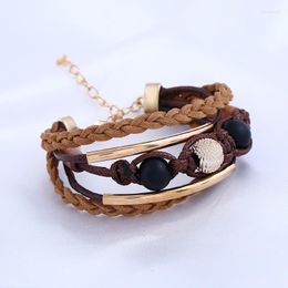 Charm Bracelets Vintage Bracelet Jewelry Mens Bohemian Ethnic Style Hand Made Round Wood Leather Rope For Women Boho Jewellery