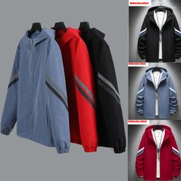 Men's Jackets 2023 Autumn Casual Men Long Sleeve Reflective Strip Hooded Windbreaker Thin Jacket Streetwear Plus Size 7XL Outwear