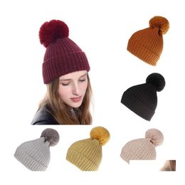 Beanie/Skull Caps Autumn Winter Womens Hat Wool Ball Beanies Cap Lady Knitted Warm Crochet Hats Drop Delivery Fashion Accessories Sc Dhw5N