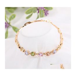 Link Chain Trendy Cubic Zirconia Bracelet For Women Romantic Colorf Crystal Sier Gold Charm Elegant Bridesmaid Wedding Jewerly Drop Dh435