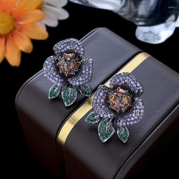 Stud Earrings Funmode Luxury Multicolor Flower Korean Engagement Party Black Gun Plated Earring Jewellery Wholesale FE338