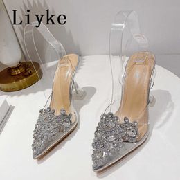 New PVC Transparent Women Pumps Sexy Crystal Rhinestone High Heels Pointed Toe Wedding Prom Sandals Spring Clear Shoes 0129