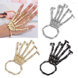 Bangle N80E Halloween Skull Hand Bracelet With Ring Handmade Wristband Finger Metal Jewellery For Ladies Men Gifts Trum22