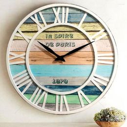 Wall Clocks Large Decor Roman Metal Wooden Clock Wood Modern Design Home Luxury Retro Horloge Decoration Living Room