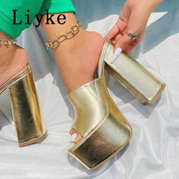 Summer Gladiator 11.5cm Thick High Heels Sexy Slippers Ladies Open Toe Chunky Platform Sandals Women Shoes Gold Silver 0129