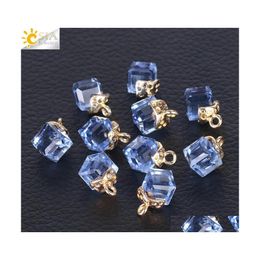Charms Csja 10Pcs Jewelry Findings Faceted Cube Glass Loose Beads 13 Color Square Shape 2Mm Hole Austrian Crystal Bead For Bracelet Dhbng