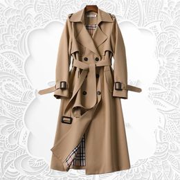 Kvinnors trenchockar Spring Autumn Trench Coat Woman Korean Double Breasted Mid Long Women Trench Coat Overcoat Windbreaker Female 230130