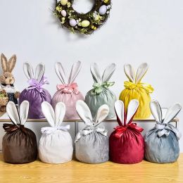 9 Colours Velvet Easter Bunny Bag Hot Selling Monogram Easter Gift Bag Blank Sublimation Bag for Kids Easter