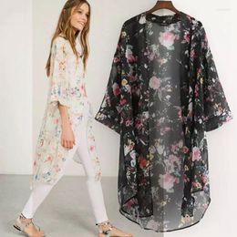 Women's Blouses Women Chiffon Cardigan Vintage Floral Shirts Summer Loose Shawl Kimono Boho Tops Long Sunscreen Jacket Blouse