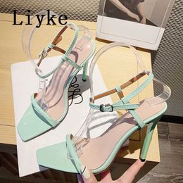 Summer Gladiator High Heels Sandals Female Fashion Street Style Square Open Toe Buckle Strap Women Shoes White Sandalias 0129