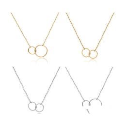 Pendant Necklaces Casual Double Circle Designer Necklace Sier Gold Chain Women Initial Eternity Interlocking Hoop Infinity Statement Dhb3W