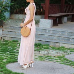 Storage Bags Women Straw Bag Summer Bamboo Handbag Shoulder Tote Multi-purpose Makeup Organizer Cosmetics