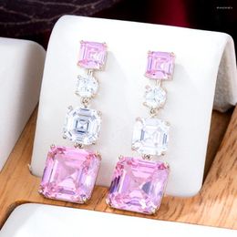 Stud Earrings Siscathy Luxurious Square Cubic Zirconia Geomtry Pendant For Women Fashion Color Crystal Drop Earring Jewelry