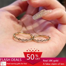 Cluster Rings 18K Real Gold Diamond Ring Anillos Mujer Jewelry For Women Couple's Gift Engagement Fine