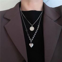 Pendant Necklaces Cute Stainless Titanium Steel Long CHain Heart Multi-layer Necklace For Women Fashion Jewellery 2023 Trend Statement