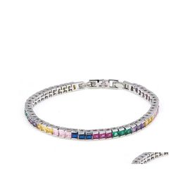 Link Chain Link 4Mm Square Rainbow Zircon Tennis Bracelet Brass Metal Rhodium/Goldcolor Jewellery 78 Inch Adjustable Rock Unisex Bang Dhunb