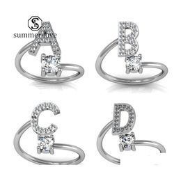 Band Rings Fashion 26 Letters Ring For Women Girls Small Rhinestone Open Finger Engagement Classic Wedding Party Jewelry Gifty Drop D Dhtez