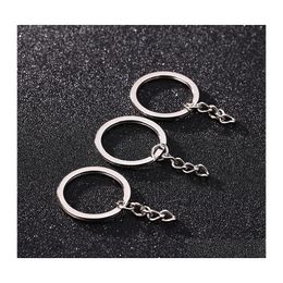 Keychains Lanyards Polished Sier Color 30Mm Keyring Keychain Split Ring With Short Chain Key Rings Women Men Diy Chains Accessorie Dhr2F