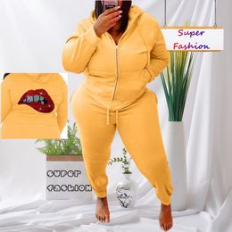 Women's Plus Size Tracksuits XL5XL Winter Sets Women Solid Color Long Sleeve Hoodies Pant Suits Sportsuit Wholesale Drop 230130