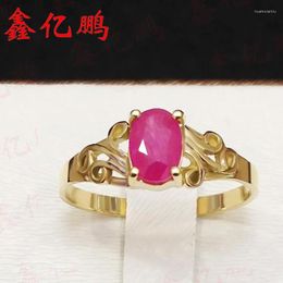Cluster Rings Xin Yi Peng 18 K Yellow Gold Inlaid Natural Ruby Ring The Woman Contracted And Easy Anniversary Gift