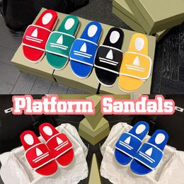 2023 new Luxury mens designer slipper Cotton Sponge magic tape Embossed Platform Sandals with box women shoes black blue green red yellow 5.5cm slippers beach sandal