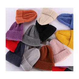 Beanie/Skull Caps Autumn Winter Women Knitted Hat Candy Colour Warm Beanie Wool Ball Knitting Hats Drop Delivery Fashion Accessories Dhn4G