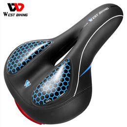 s WEST BIKING Bicycle With Tail MTB Wide Cushion Bike Seat Soft Gel Thicken Comfortable Saddle Warning Light 3 Mode 0130
