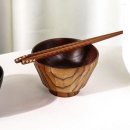 Bowls 1PC High Quality Natural Wooden Bowl Reuseable Soup Salad Rice Household Fruits Vegetables Tableware