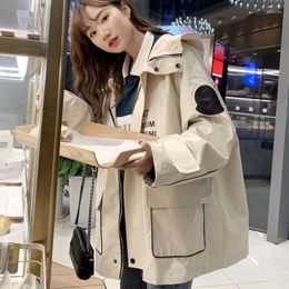 Women's Jackets Female Girls Tooling Zipper Hooded Harajuku Fashion Loose Women Letter Plus Size Coat Hood College Outerwear Femme