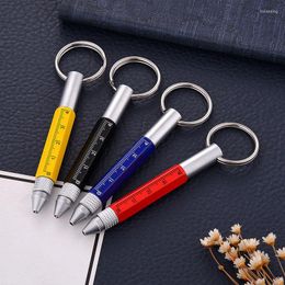 Keychains Metal Measurement Keychain Portable Mini Drawing Handwriting Screwdriver Key Chain Multi-function Tool Pen Ballpoint