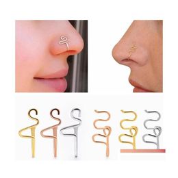 Nose Rings Studs Ushaped Clip Wearing Plated Gold Perforation Jewellery Accessories Manual Copper Plating Noses Ring Stud Ornament Dhbwo