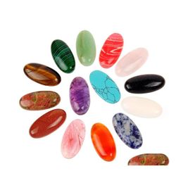 Stone No Hole Natural Loose Beads Smooth Surface Oval Real Gemstone Ring Face Bead Rock Jade Mixed Color Parts Druzy Rings 3Ze Y2 Dr Dhvwi
