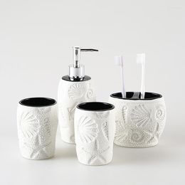 Bath Accessory Set Ceramic Ice Cracked Glaze Concave Sea Star Bathroom Accessories Toothbrush Holder Mouthwash Cup Hand Sanitizer Bottle